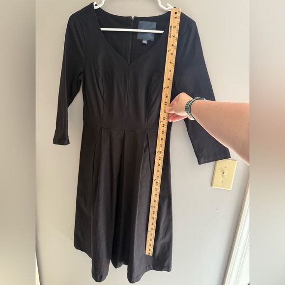 ModCloth Womens Black Dress SZ MD Pleated Swing Sweetheart Fit Flare 3/4 Sleeve - Picture 8 of 10